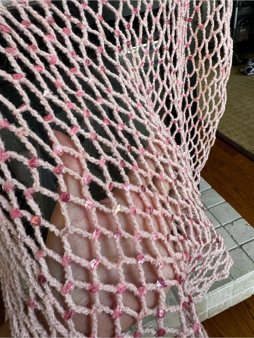 Blush Pink Open Knit Sequin‎ Multi-Way Scarf